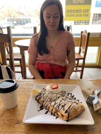 Jackie with a strawberry Crepe