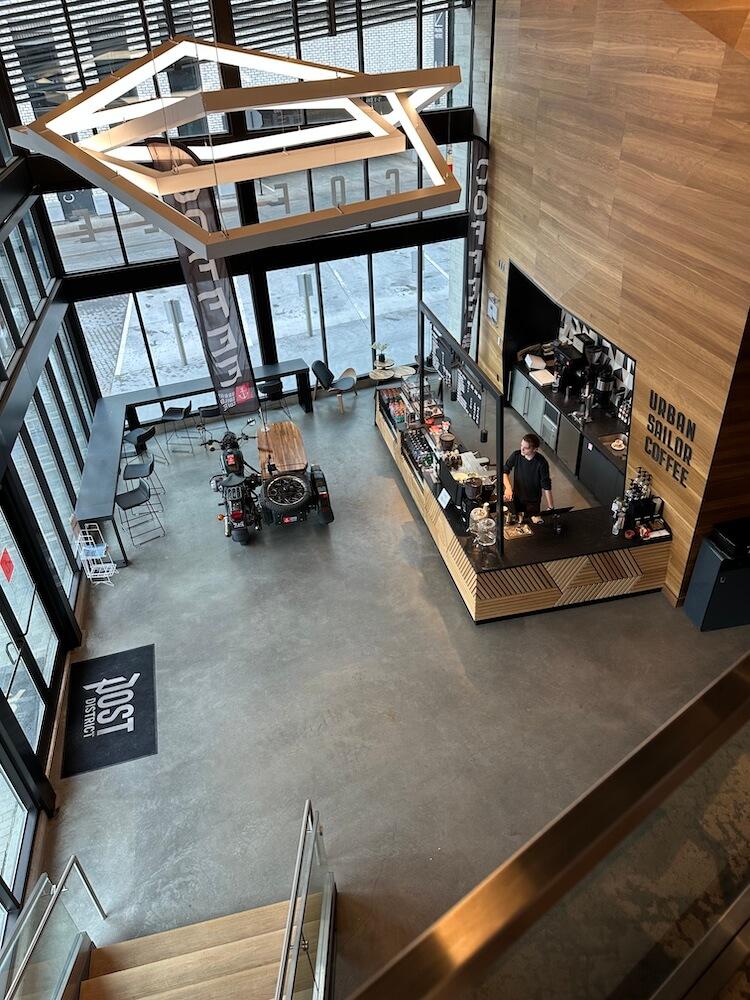 Internal aerial view of the coffee shop.