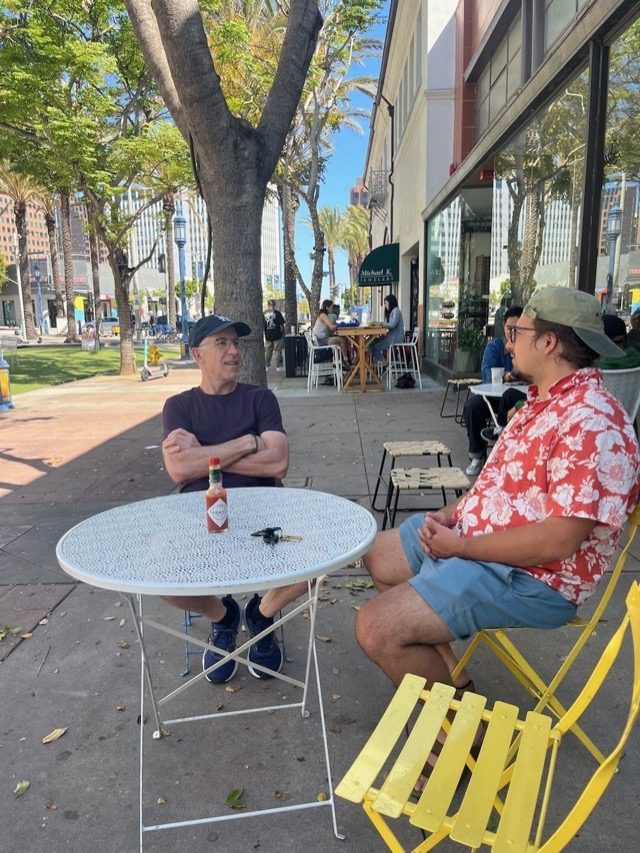 Jackie took photo of Dad and David having a discussion.